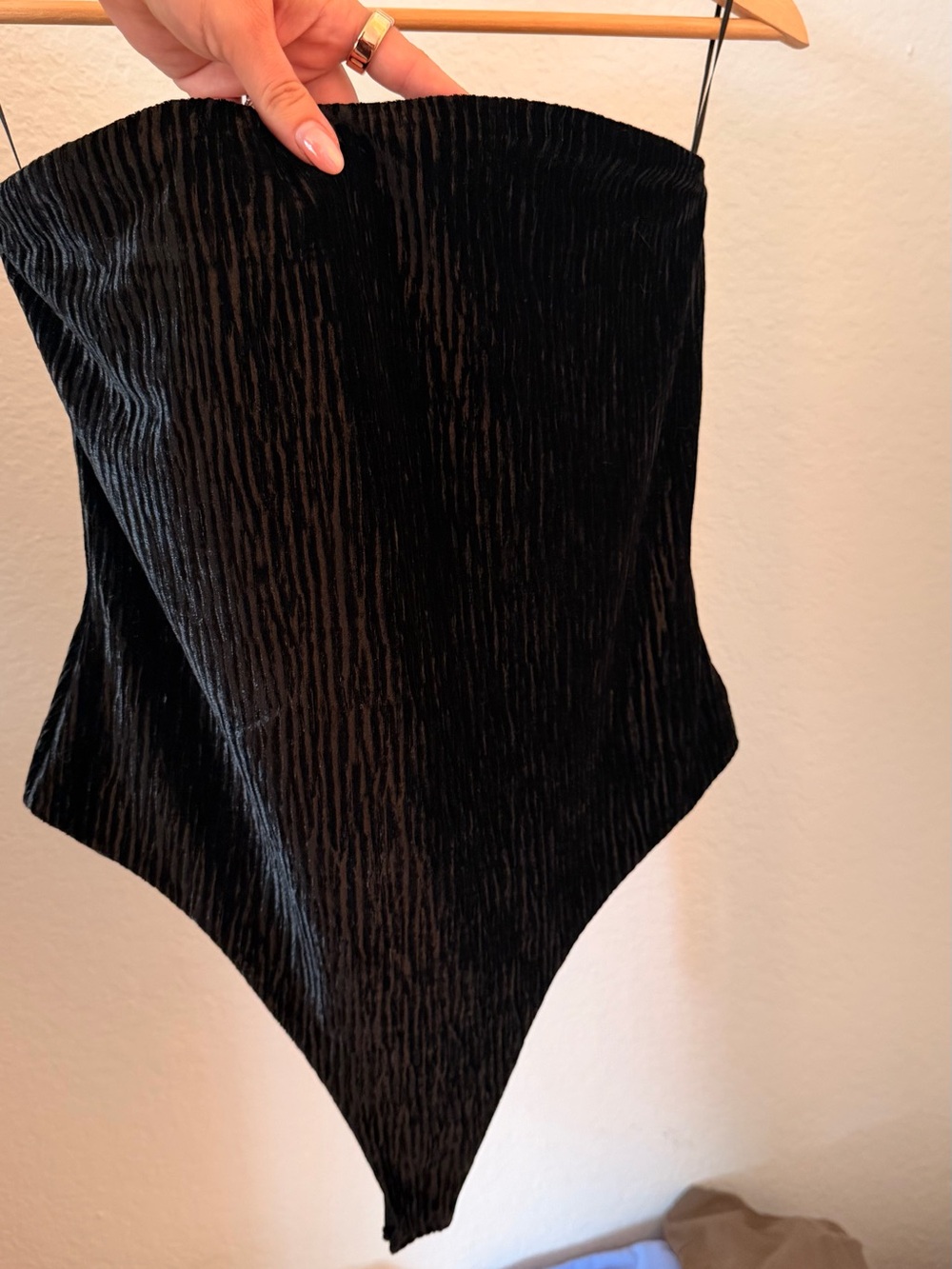 Naked Wardrobe Black Velvet Strapless Bodysuit